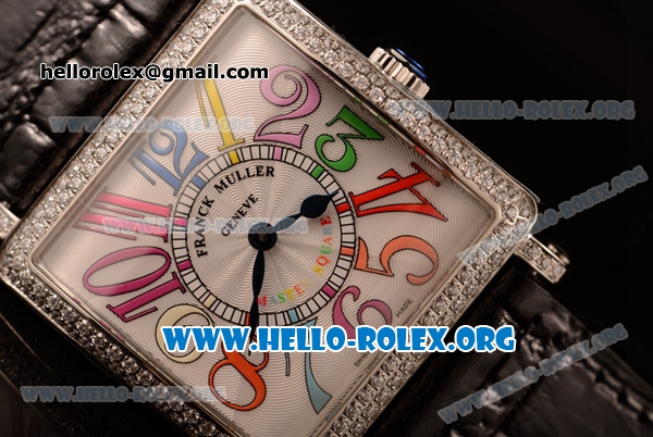 Franck Muller Master Square Miyota OS20 Quartz Steel Case with Black Leather Strap and White Dial (GF) - Click Image to Close